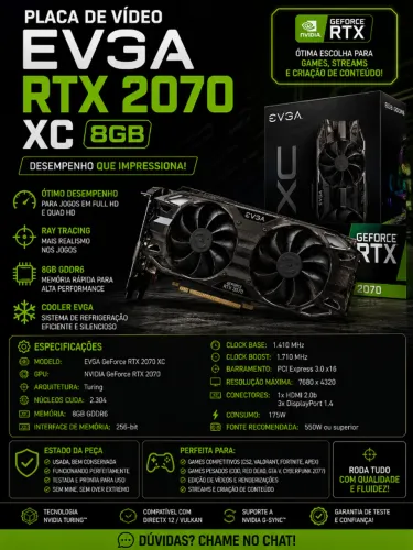 PLACA DE VÍDEO EVGA RTX 2070 XC 8GB