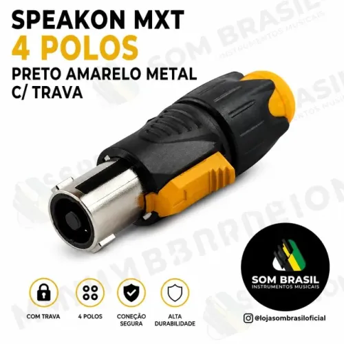 Speakon Macho Trava Metal Amarelo 4 Vias Profissional Mxt