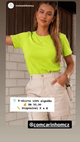 T-shirt feminina em algodão.<br>R$35,00
