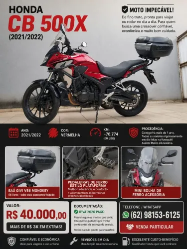 Venda Moto CB 500x