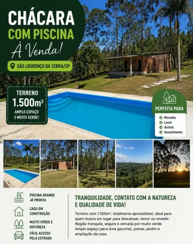 Chácara com Piscina em São Lourenço da Serra - 1.500m²