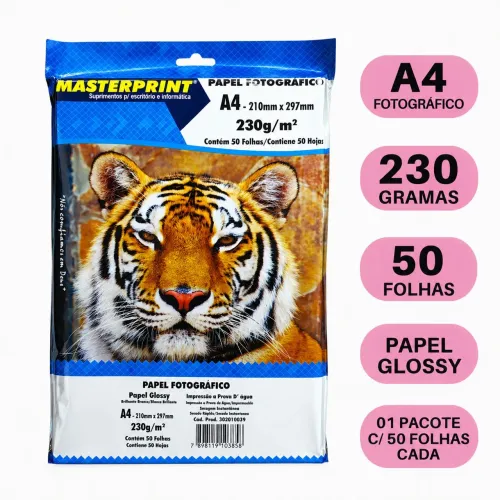 Papel Fotográfico A4 Glossy 230g - 50 folhas (Alta Qualidade)