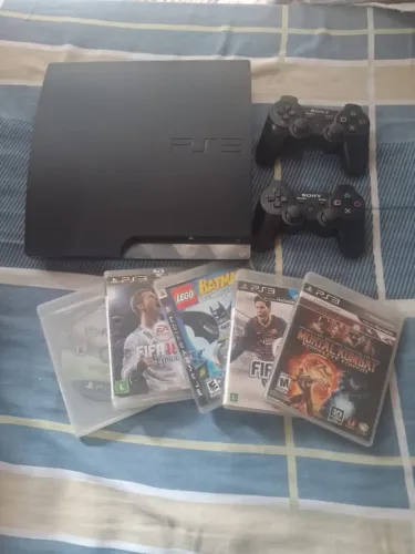 PS3 slim 2 controles + 5 jogos