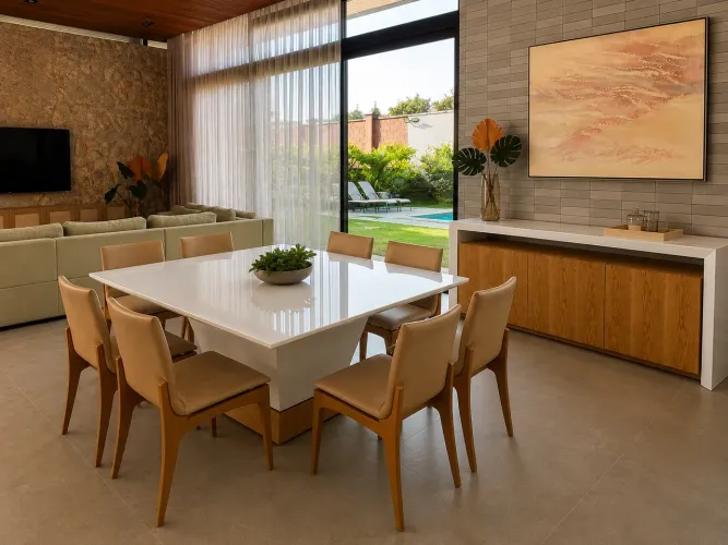 CONJUNTO MESA DE JANTAR 8 lugares (SEM AS CADEIRAS) + APARADOR DE ALTO PADRÃO