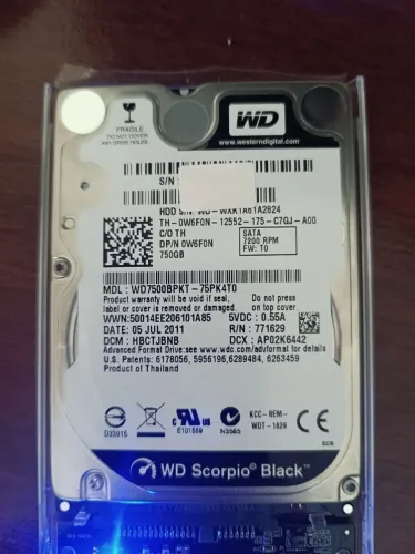 HD notebook 750 gb