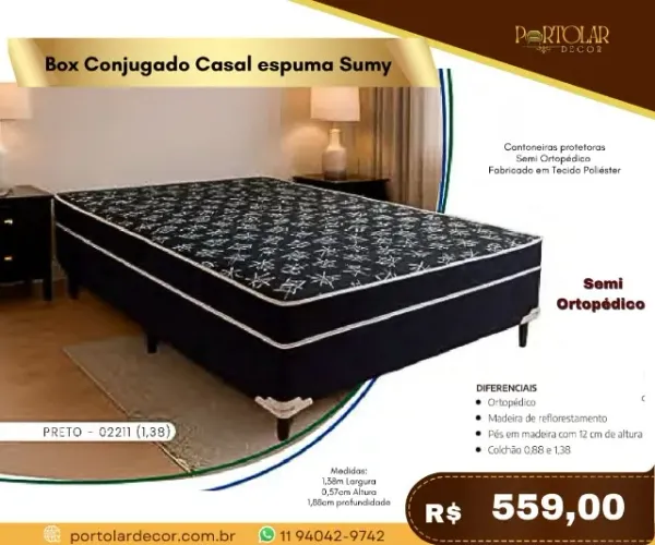 Box Conjugado Casal Espuma Samy, a pronta entrega