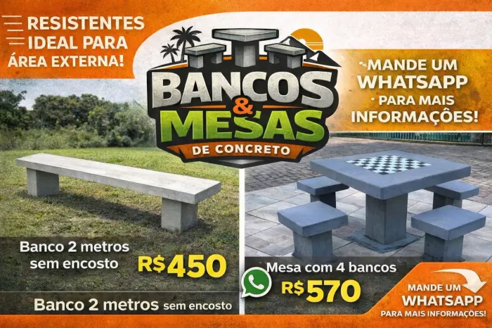 Conjunto de Mesa e Bancos de Concreto para Área Externa