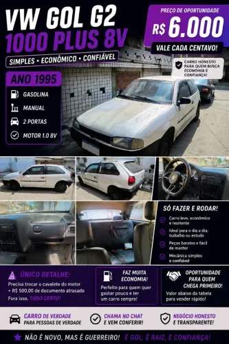 Volkswagen Gol Geração II 1000 Plus 8V 50cv Gasolina Mec. 2P 1995
