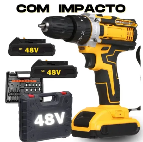 Kit Parafusadeira Furadeira de Impacto 48v 2 Baterias Com Maleta e Acessórios Completo