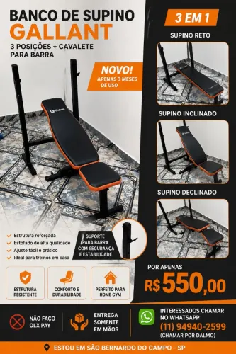 Banco de Supino Gallant 3 em 1 + Cavalete para Barra