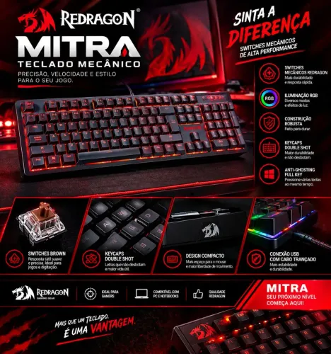 Teclado mecânico Redragon Mitra