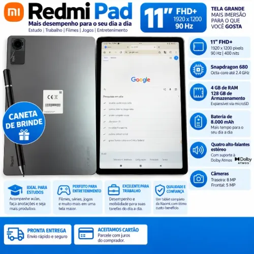 Tablet Redmi Pad 11" 128GB Snapdragon 680 + Caneta