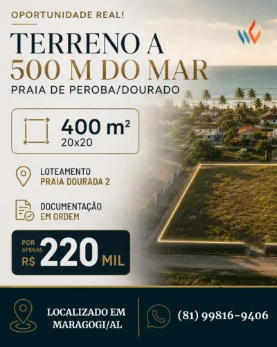Melhor custo benefício! Lote/Terreno com 400 m² a 500m do Mar.