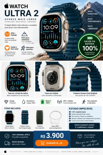 Apple Watch Ultra 2 49mm celular titânio com pulseira azul oceano