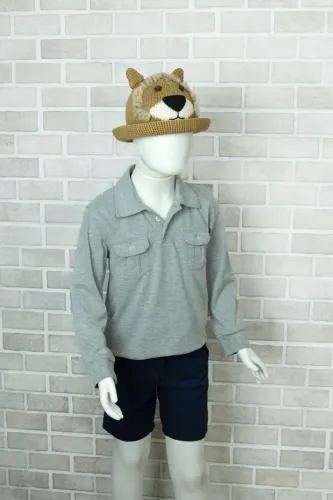 Camiseta infantil cinza manga longa com bolsos