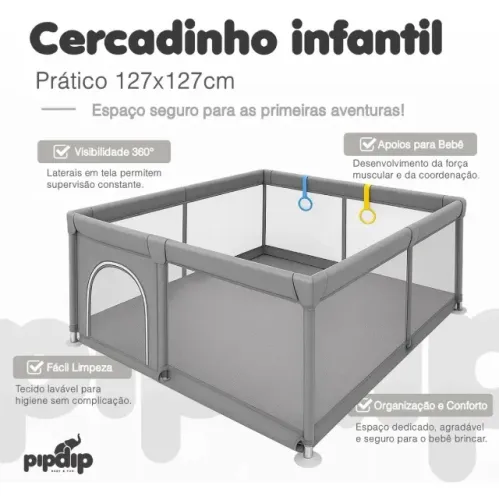 CERCA DINHO INFANTIL PIPDIP 127x127CM - SEGURANÇA E CONFORTO PARA SEU BEBÊ!
