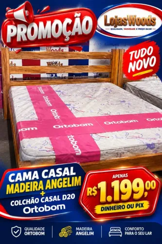 Cama Casal Madeira Angelim + Colchão Ortobom Casal D20 R$ 1.199,00 Entrega e Mont. GRÁTIS 