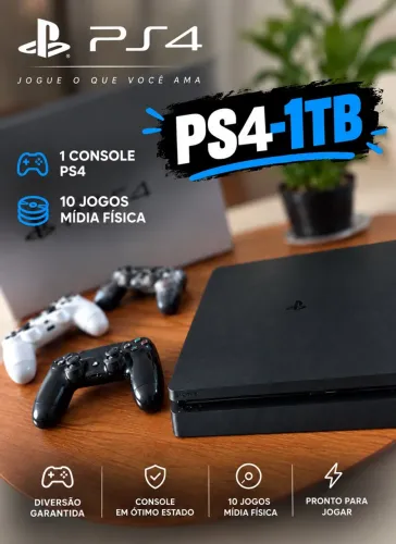 PS4-1TB com 3 controles e 10 jogos Mídia física