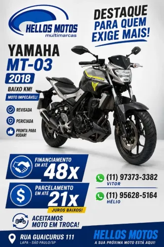 Yamaha MT-03 300 cc aceito moto na troca fin 48x aceito cartão 12 x 18x 1.8% am 