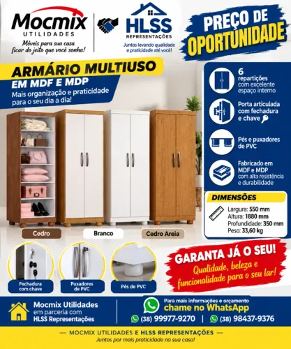 Armário Multiuso com porta articulada e chave