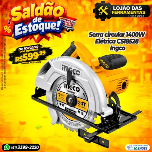 Serra circular 1400W Elétrica CS18528 Ingco