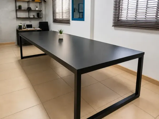 Mesa Gourmet Industrial 270cm Preta | Estrutura Reforçada em Metalon | FL Decor