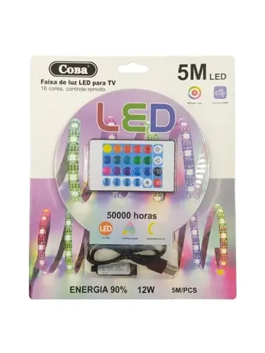Fita  Faixa De Led Strip 5m 12w 5v C/controle Rgb5050 Coba