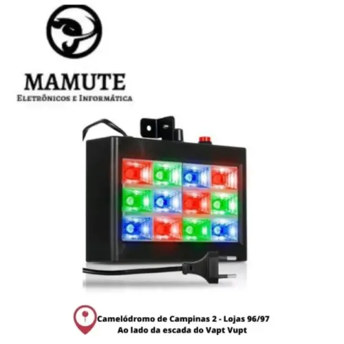 Strobo Rítmico 12 Leds Rgb Iluminação Festa Balada Dj Bivolt