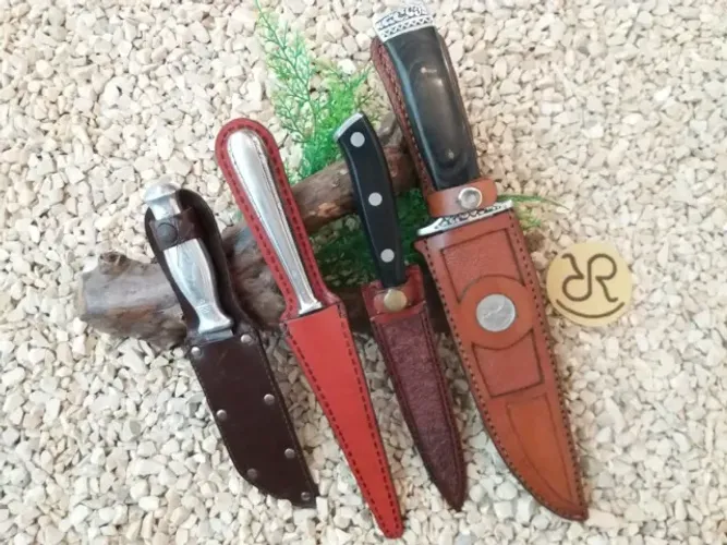 Lote de Facas e Bainhas de Couro Artesanais