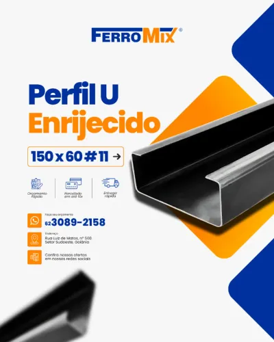 Perfil Estrutural Metálico- U Enrijecido 150 x 60 # 11 (3,00mm) - 6 Metros