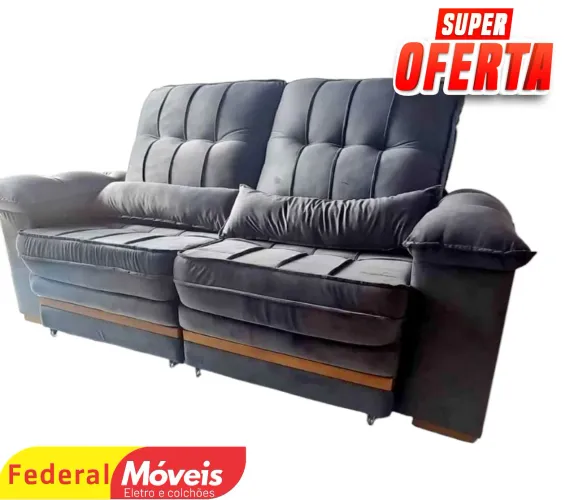 Sofá Retrátil e Reclinável 2,00m Veludo Molas Espirais Oferta - Fazemos Entregas 