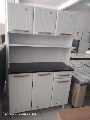 Armário de Cozinha Branco com Tampo Preto entrega e montagem grátis 