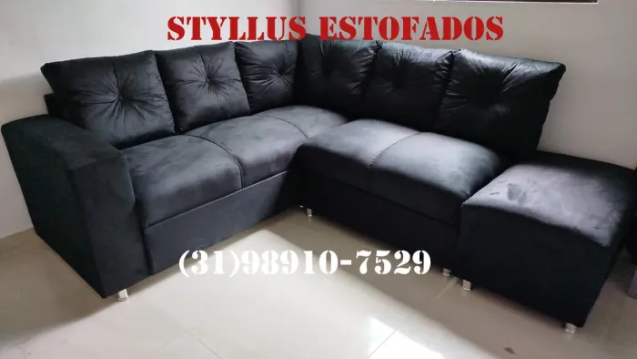 Sofá de Canto em Suede - Novo