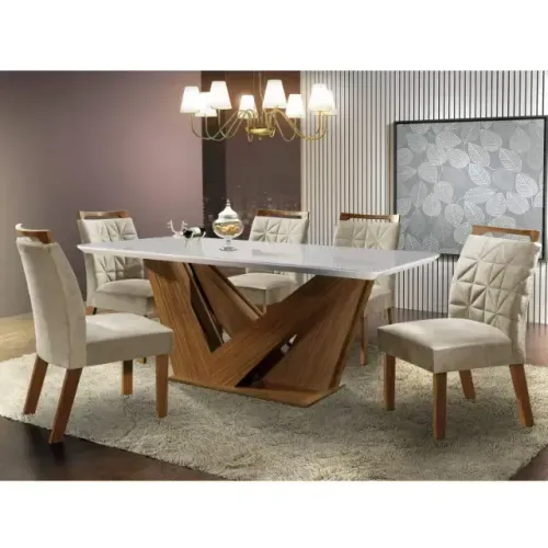 Conjunto Sala de Jantar Mesa 6 Cadeiras Apolo Chanfro Premium Yescasa