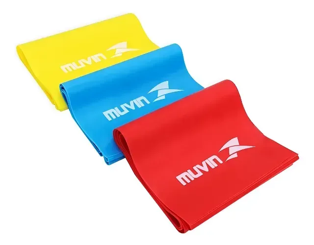 (NOVO) Kit Muvin 150cm x 15cm com 3 Faixas Elásticas Fisioterapia Academia Alongamento 
