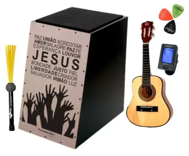 Kit palheta cavaquinho cajon e vassourinha spanking