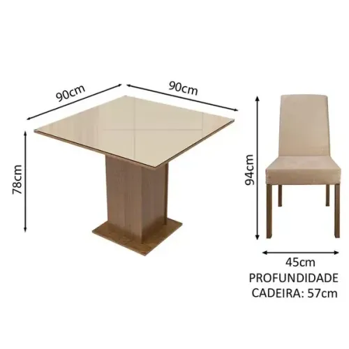 Mesa de Jantar Quadrada 90cm - Madeira Maciça - Novo