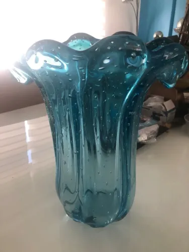 Vaso Cristal Murano Original Azul Modelo Tulipa...Unico...Exclusivo...