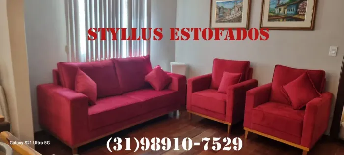 Conjunto de Sofá 3 Lugares e 2 Poltronas Vermelhas
