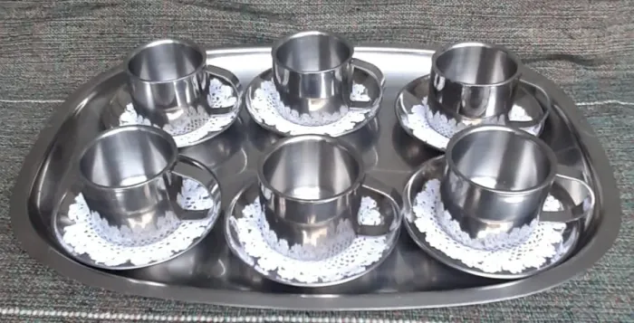 Finíssimo conjunto de cafezinho em aço inox (19 peças)