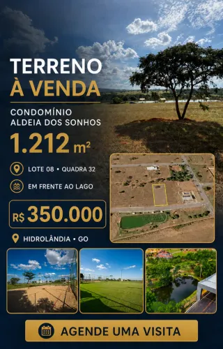 Lote de 1.212 m² em frente ao lago no Condomínio Aldeia dos Sonhos