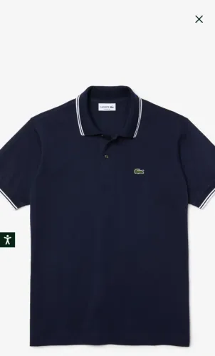 Polo Masculina Classic Fit Piquet White Stripes Azul Marinho e branco