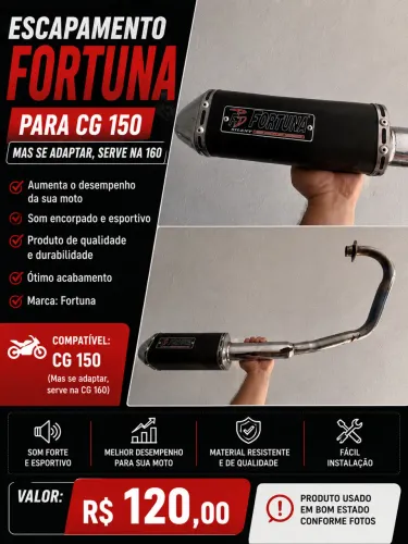Escapamento Fortuna para CG 150 - Serve na CG 160 (com adaptação)
