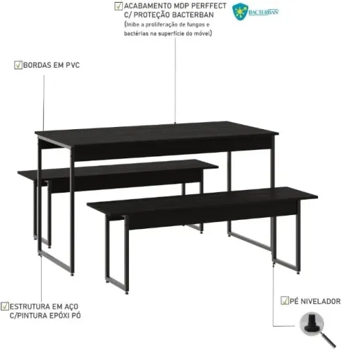 Mesa de Jantar com 2 Bancos