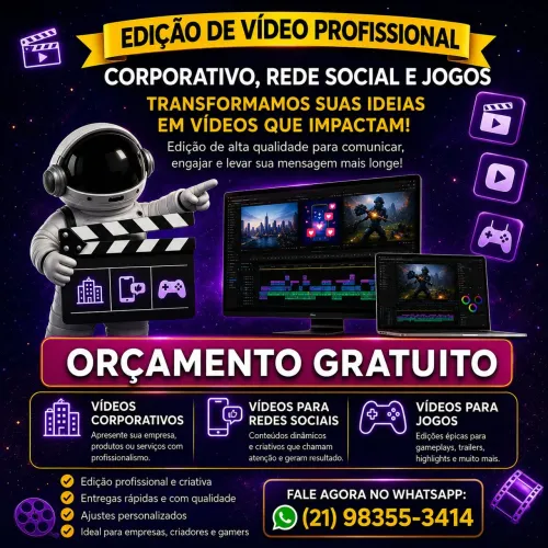 Editor de Vídeo Profissional | Corporativo, Reels e Games