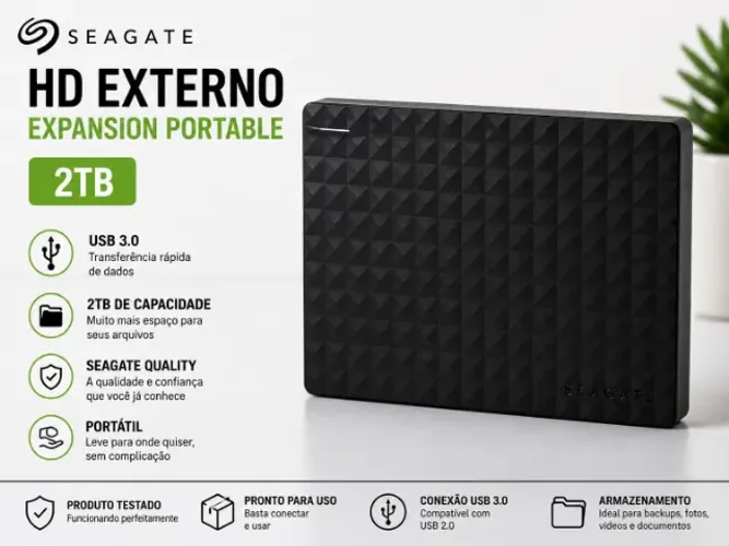 Hd Externo 2tb Seagate Expansion Portátil 2000gb Usb 3.0 Preto