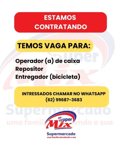 Contrata-se Operadora de caixa-Repositor-Entregador de BICICLETA