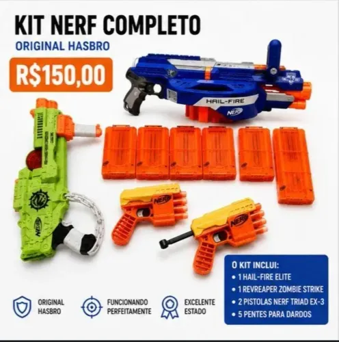Kit Nerf Original Hasbro Hail-Fire RevReapear 2 pistolas 5 pentes excelente estado