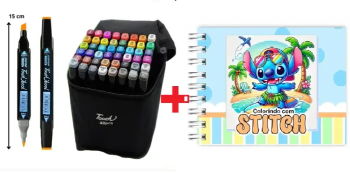 Bobbie Goods kit Caderno de desenho STITCH para colorir com 48  canetas para colorir ofert