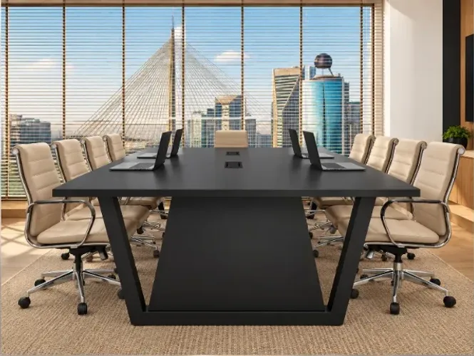 Mesa de Reunião Santoro Delluxe, 8 Lugares e 8 Tomadas. L260cm x P140cm x A74cm